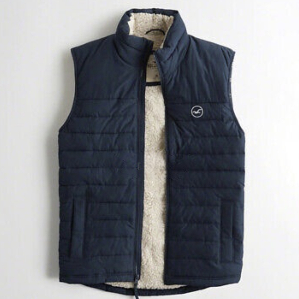 Men's Hollister Jacket Vest Blue Sherpa XL Blue NWT